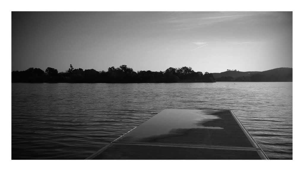 A black and white photo of Lake Burley Griffin, Canberra